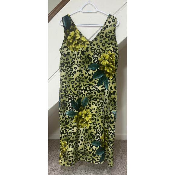 Vintage Adrian Karen Animal Print Floral Tropical Sleeveless Dress Size L - Picture 2 of 6